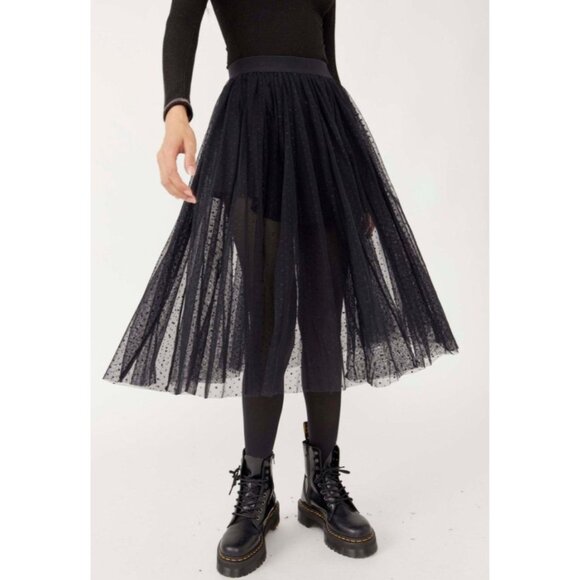 NWT Free People Swiss Dot Tulle Midi Skirt | Whimsigoth Balletcore Dark Academia - Picture 8 of 16